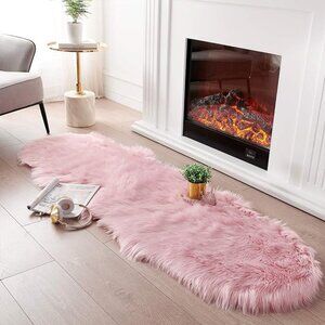 Pink faux sheepskin fur rug  2x6feet